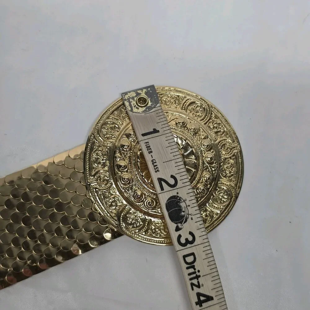 Vintage 80s Gold Tone Metal Scale Stretch Belt Womens Sz XS/S Retro Disco Boho